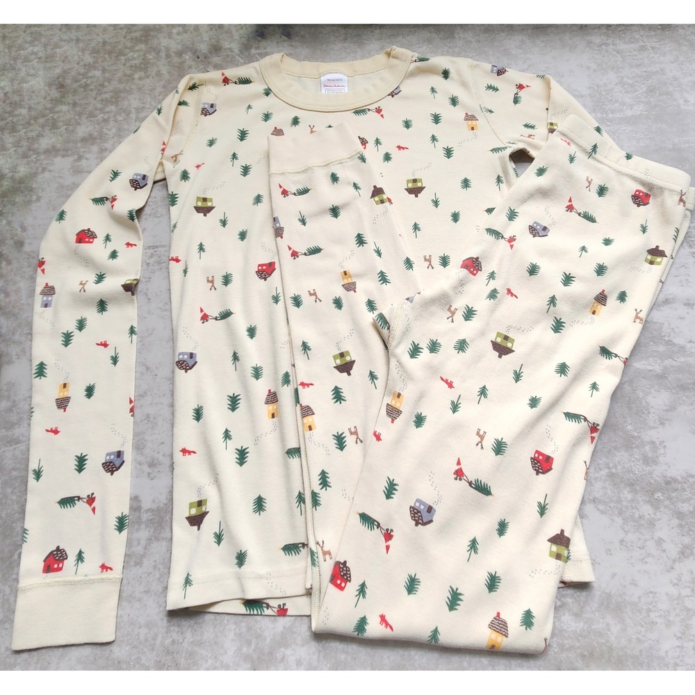 Hanna Andersson Pajamas Kid Unisex 14 Ivory Winter Forest Organic Cotton 2PC Set